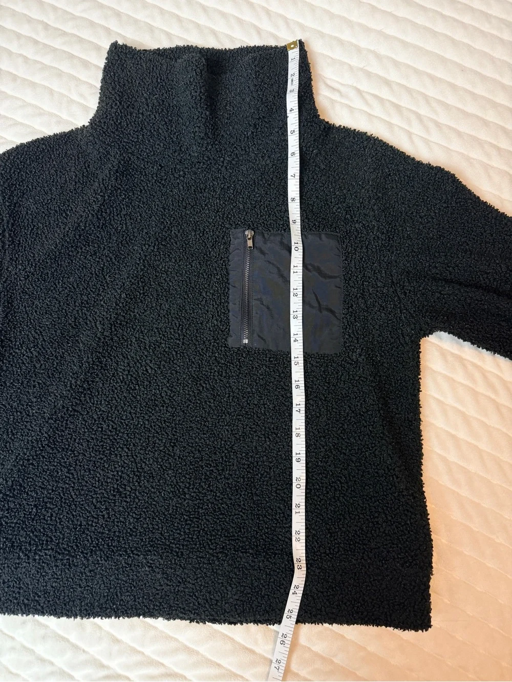 Black Cozy Sherpa Funnel Neck Sweater with Zip Pocket